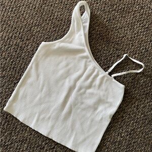 White Ribbed Asymmetrical Strap Top